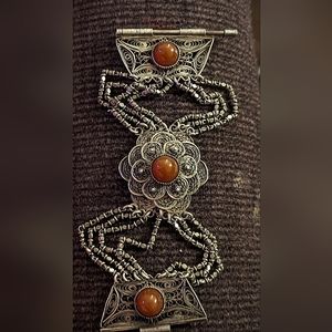Vintage Egyptian Link Bracelet Made of sterling Silver and Carnelian handmade